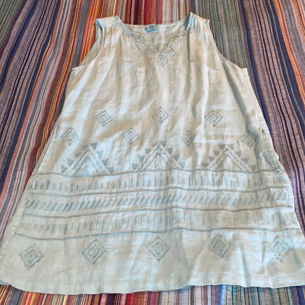 Artisan NY Aqua linen dress w/pockets Large